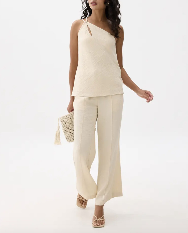 Solid Color Elegant Outfit Sleeveless Irregular Vest Top Straight leg Pants Women's Clothing Apricot - Shop at LoveMi