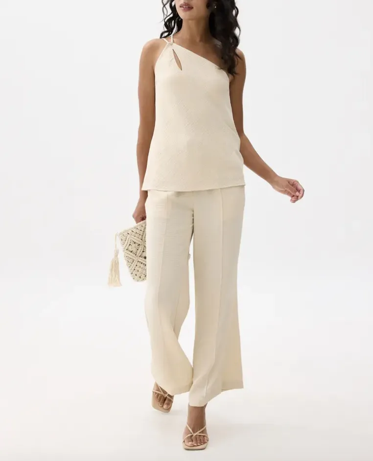 Solid Color Elegant Outfit Sleeveless Irregular Vest Top Straight-leg Pants Women's Clothing - Apricot
