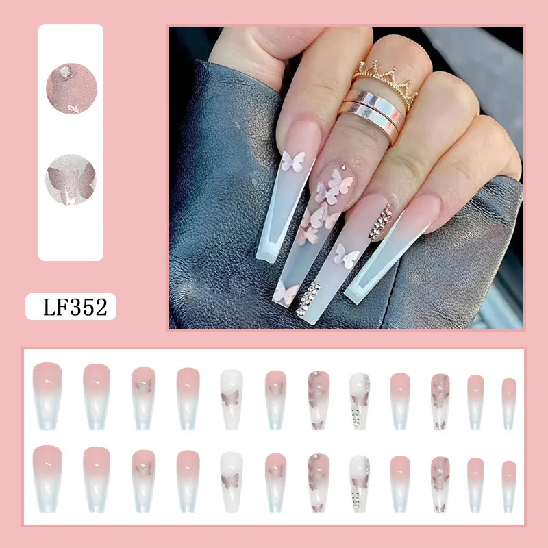Long Butterfly Diamond Ballet Trapezoid Nail Patch - Lf352 Butterfly Nail Tip