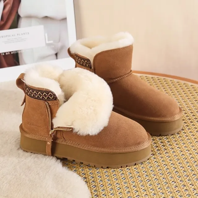 Women's Short Thick Warm Side Zip Platform Height Increasing Snow Boots Maroon - Shop at LoveMi