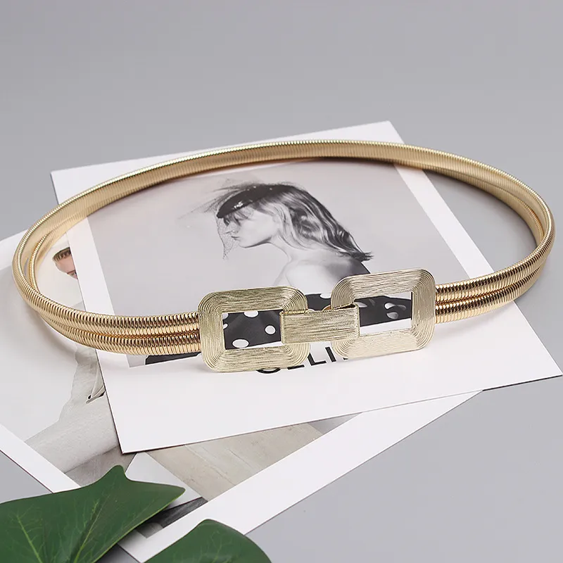 Belt Female Ornament Metal Stretch - Golden Elastic Waist