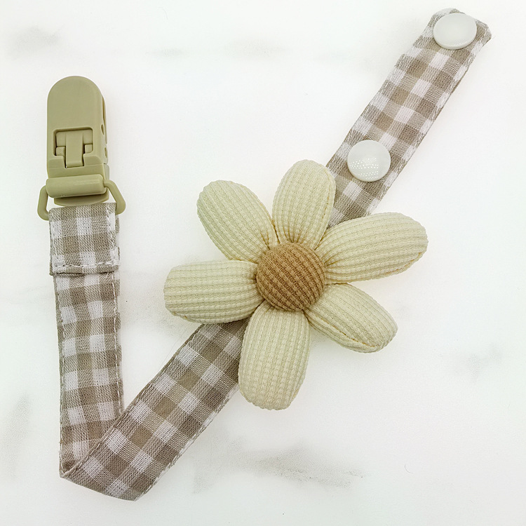 Plaid Baby Pacifier Clip With A Little Bear Head Design