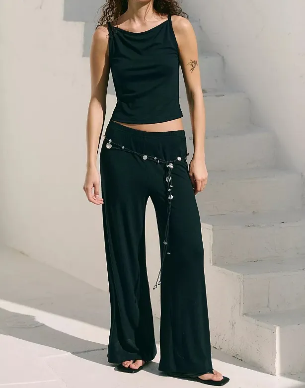 Comfortable Sling Loose Drooping Wide Leg Pants Suit Black - Shop at LoveMi