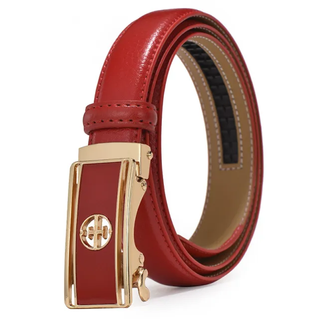 Women's Leather Automatic Buckle Decorative Thin Belt Red - Shop at LoveMi
