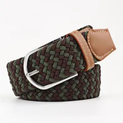 Elastic Woven Belt Corrugated All-match Casual Women's Canvas - Green Plus Coffee - View 1