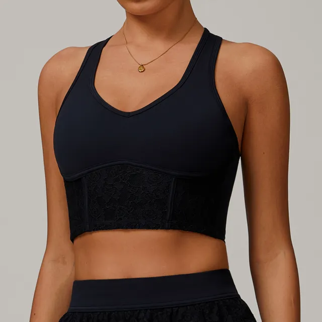 Lace Nude Feel Yoga Vest Mesh Breathable Beauty Back Exercise Underwear Advanced Black - Shop at LoveMi