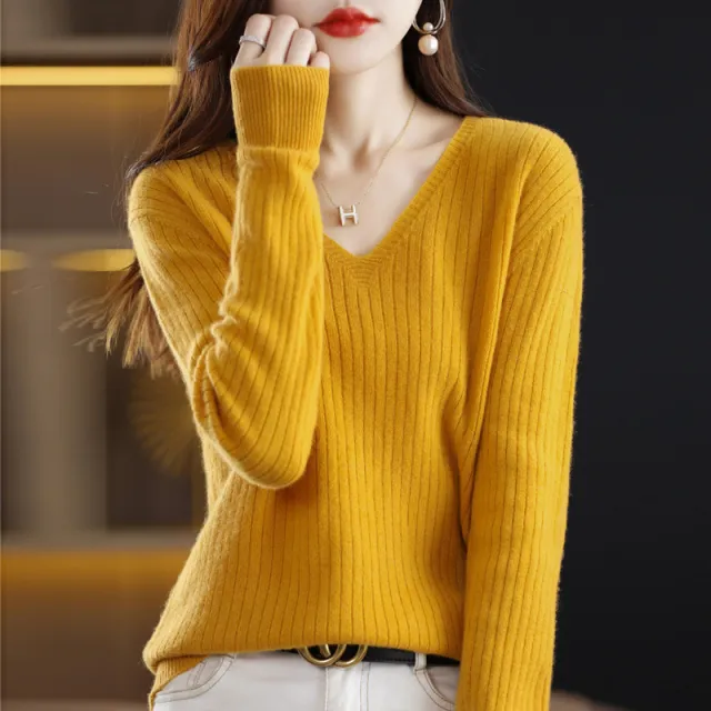 Women's Knitwear V neck Pullover Base Drawstring Plus Size Short Sweater Turmeric L - Shop at LoveMi