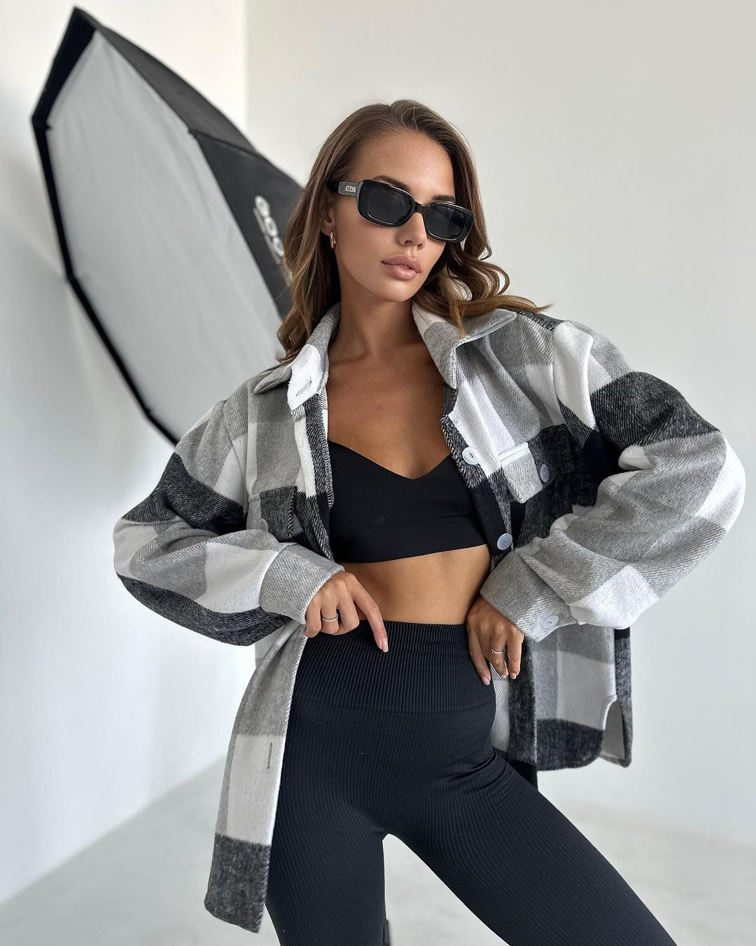 Casual Long-sleeved Cardigan Lapel Plaid Shirt For Women