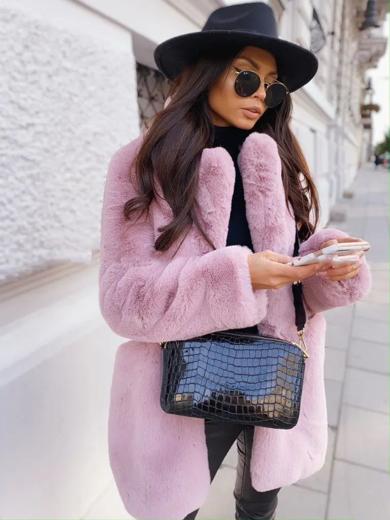 Temperament Long Sleeve Lapel Faux Fur Coat Solid Color Coat Women Fur Fur Women's Clothing - Pink