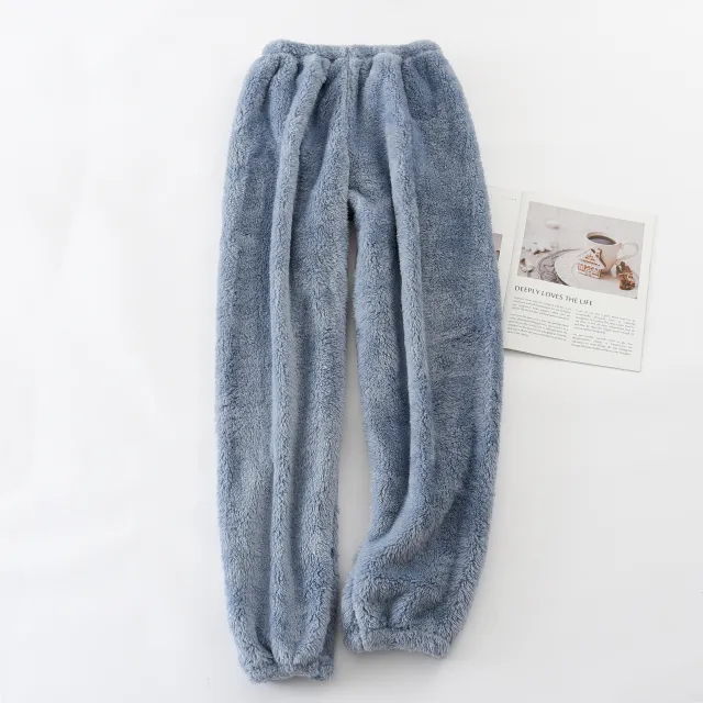 Large Size Homewear Pants Solid Color Trousers Autumn And Winter Thickening Light Blue - Shop at LoveMi