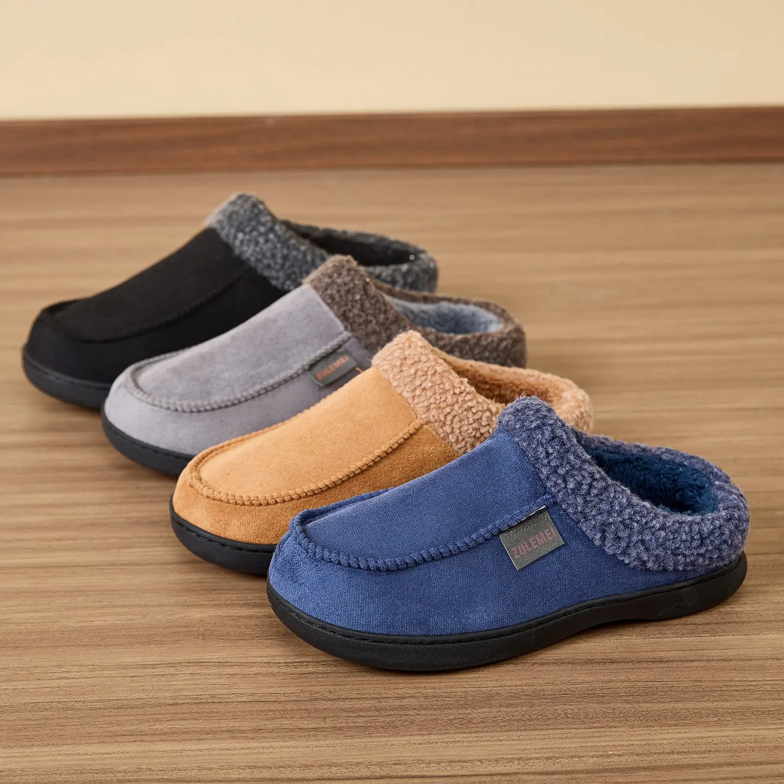 Household Winter Men's Warm Plush Fleece-Lined Thickened