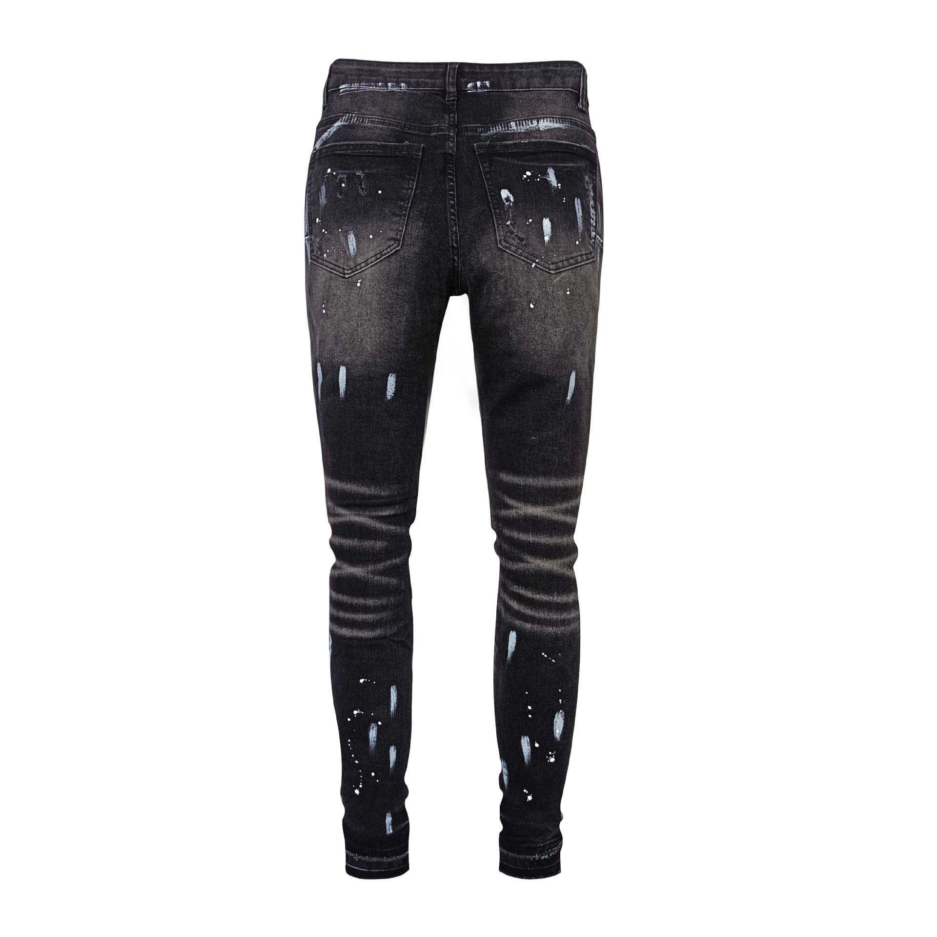 American High Street Ripped Stretch Paint Splash Straight Jeans Men