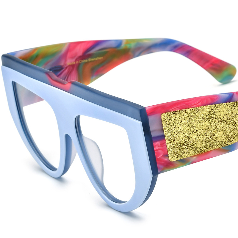 Multi-Color Patchwork Cat's Eye Frosted Plate Glasses Frame - Image 2