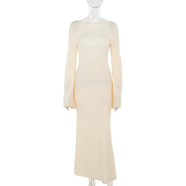 See through Backless Long Sleeves Dress Women Light Yellow - Shop at LoveMi