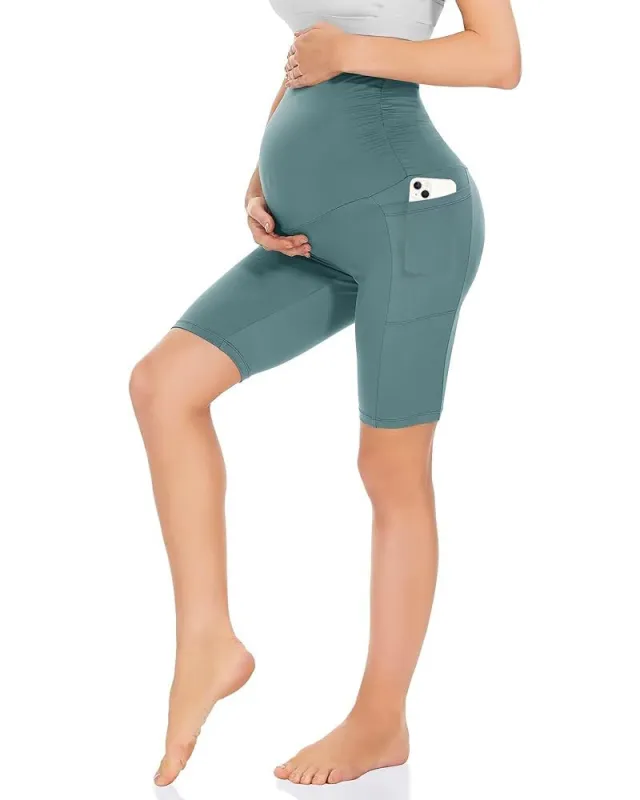 Five point Pocket Maternity Pants High Waist Slim Fit Maternity Pants Dark Green - Shop at LoveMi