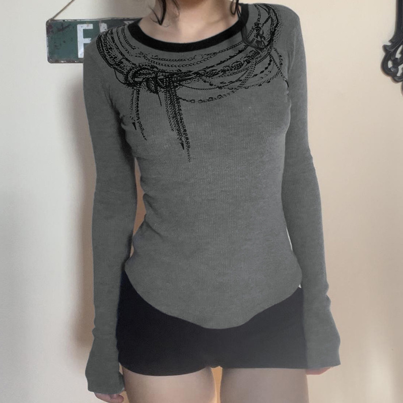 European And American Dark Style Chain Printed Slim T-shirt