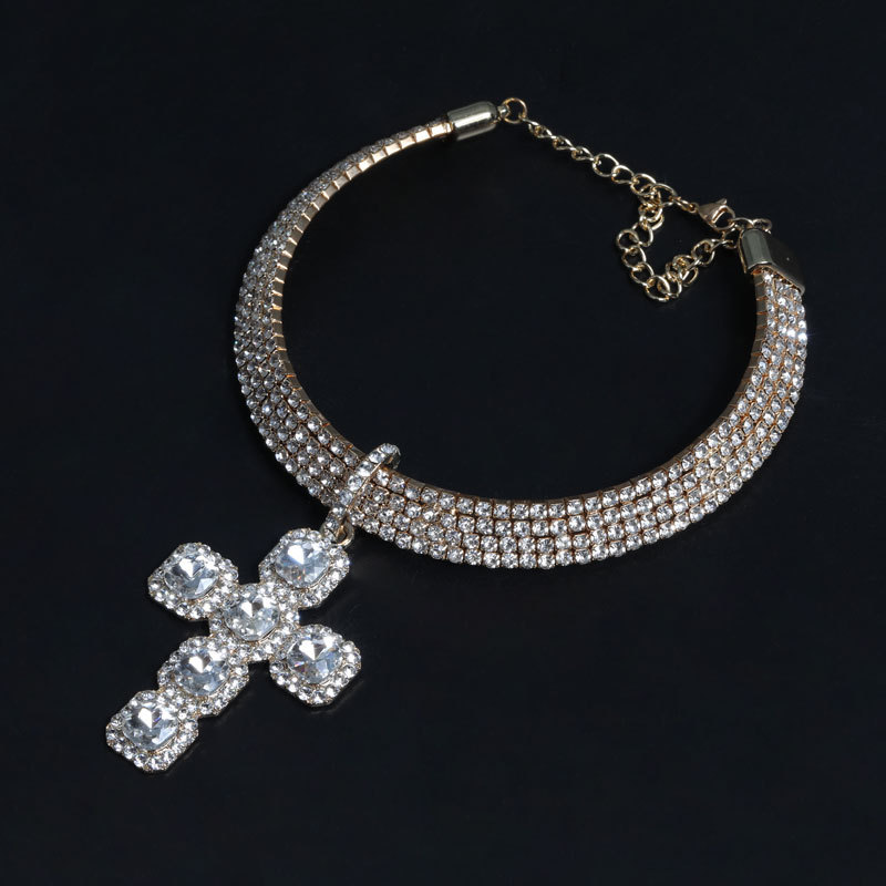 Light Luxury Creative Cross Jeweled Pendant Design Necklace Earrings