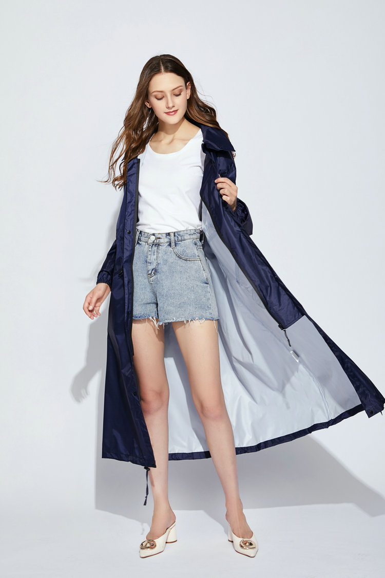 Rainproof Single Long Raincoat Coat And Trench Coat Poncho Navy - Shop at LoveMi