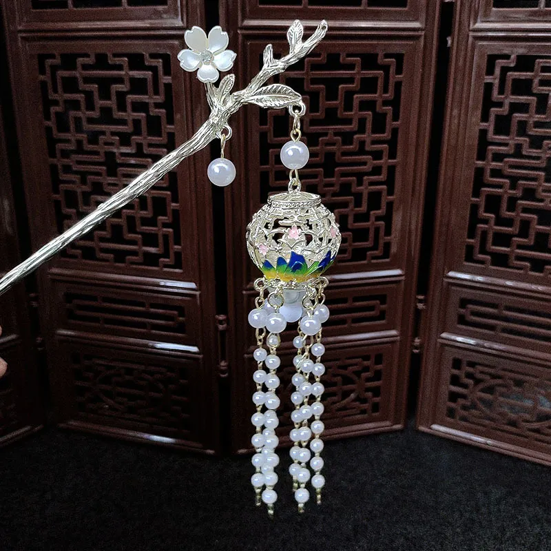 Ancient Landscape Lantern Luminous Hairpin High Sense - White