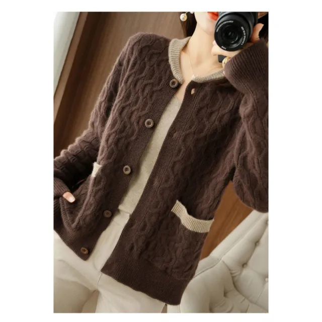 New Twisted Round Neck Cardigan Brown - Shop at LoveMi