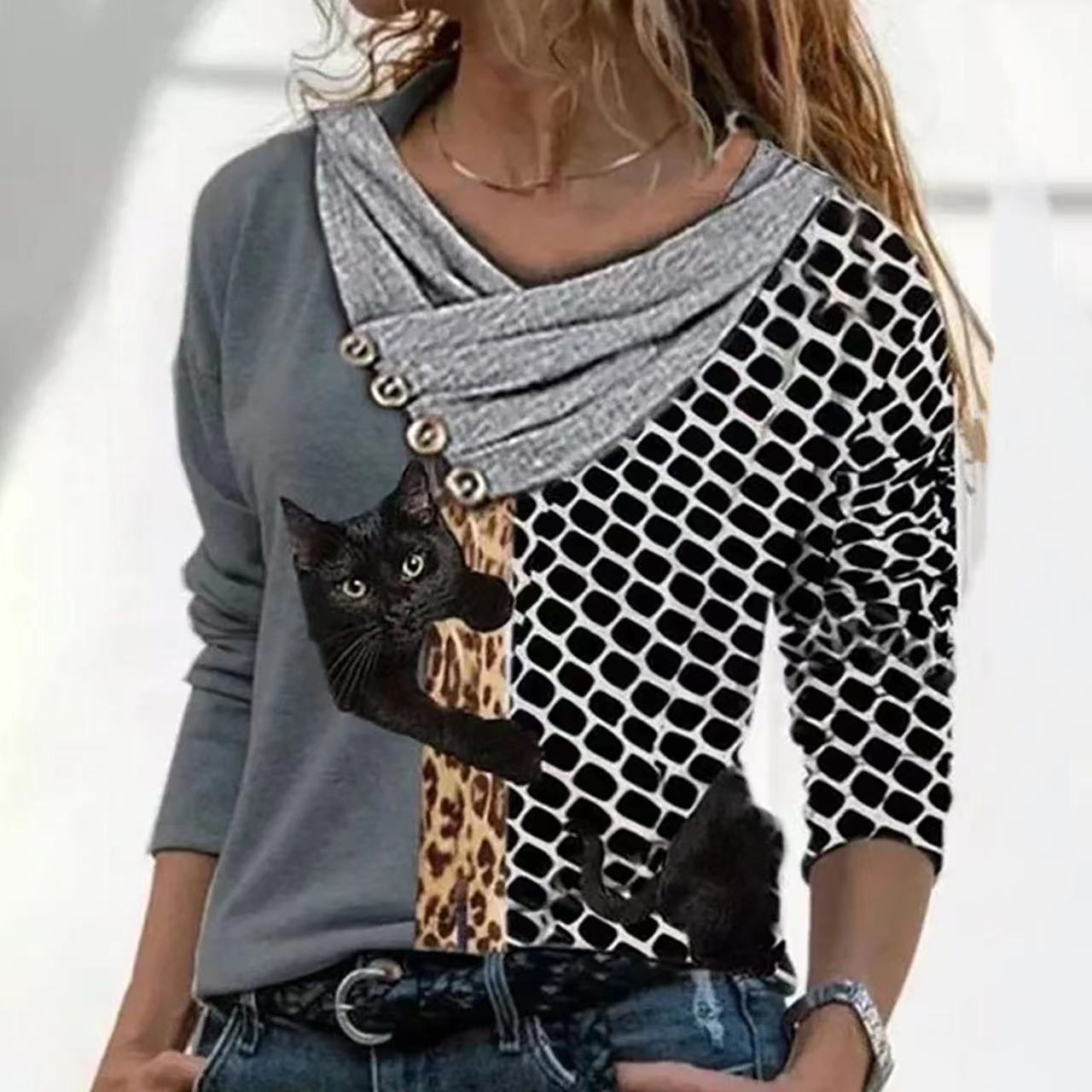 Spring Striped Positioning Printed V-neck Sweater