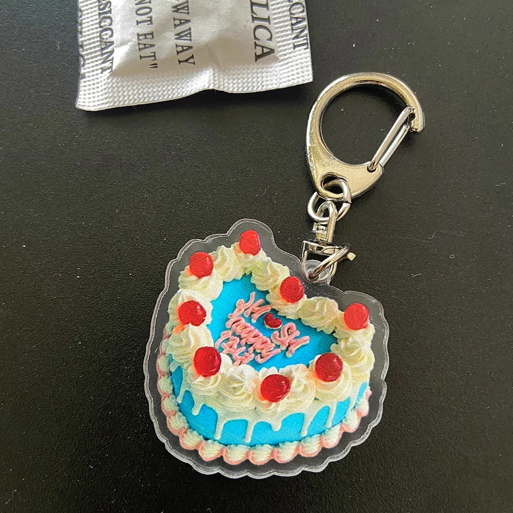 Happy Birthday Cake Acrylic Keychain Pendant Vintage Lovely Bag Accessories - Blue Cake E