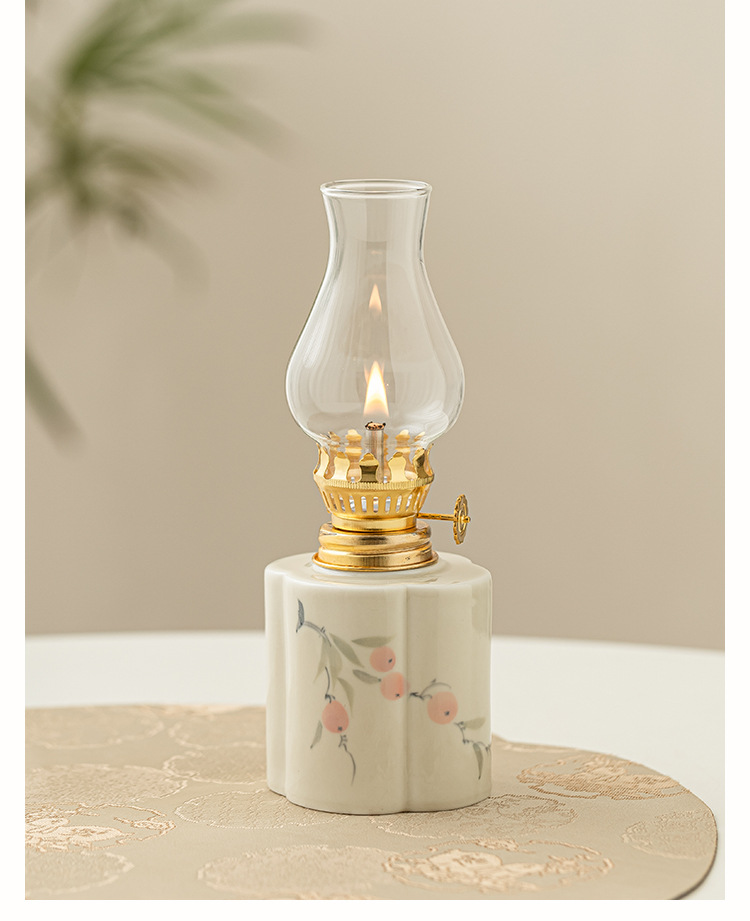 Title 3, Hand-painted Flower Retro Kerosene Lamp Ceramic...