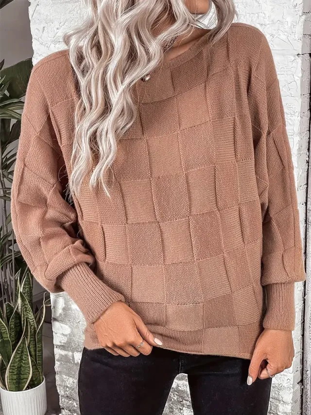 All match Round Neck Pullover Knitting Long Sleeve Simple Solid Color Brown - Shop at LoveMi