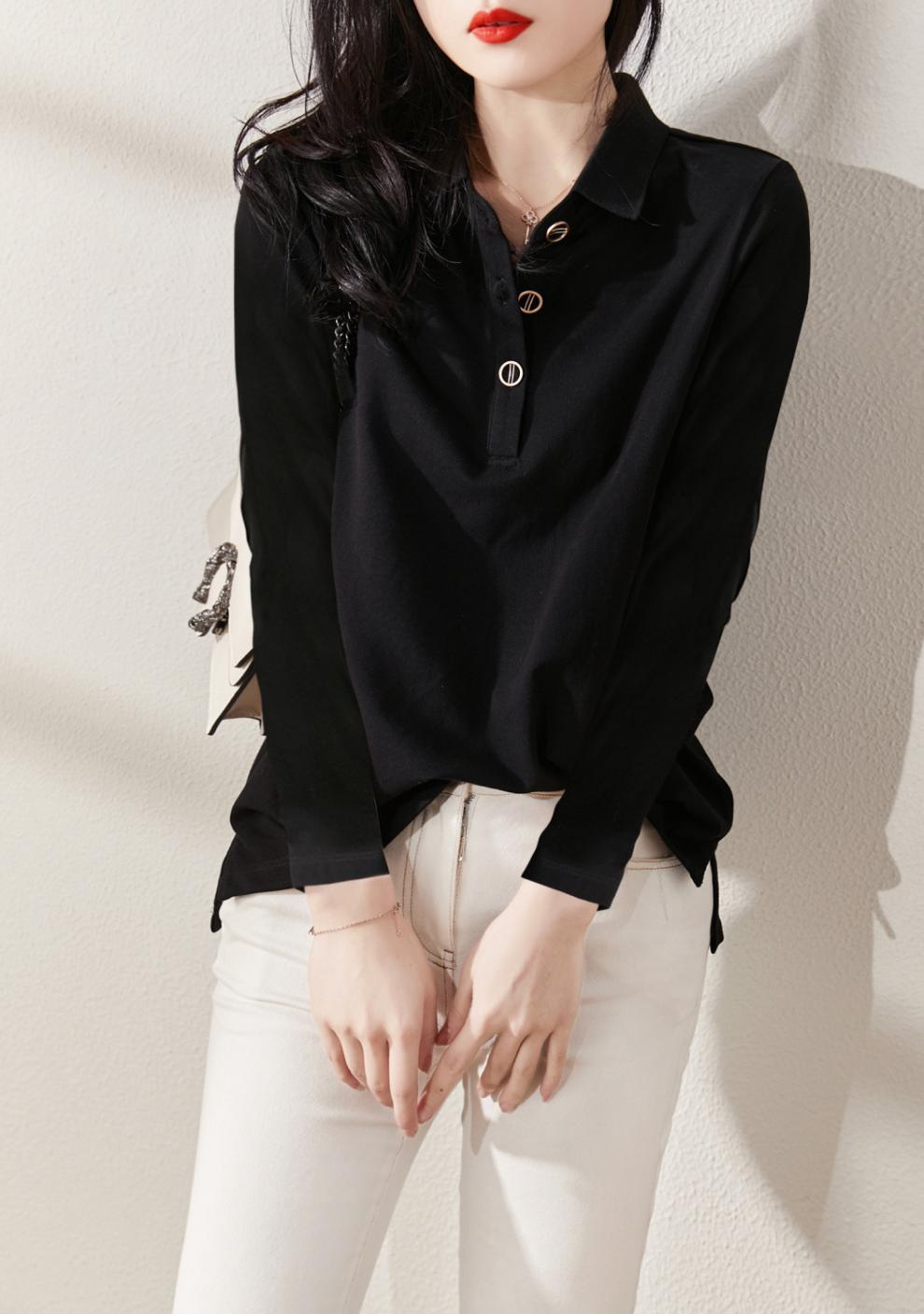 Korean Style Loose Slim Fit Slimming Lapel Long Sleeve Top