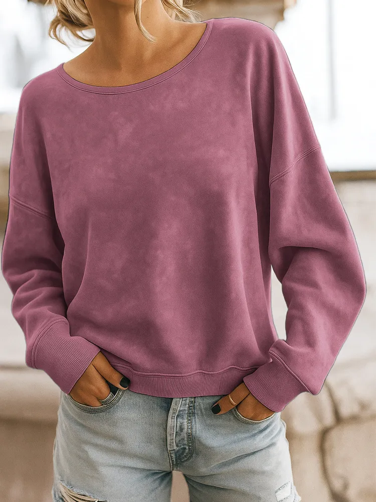 Casual Loose Fashion Long Sleeve Rendering Print Round Neck Knitted Sweater Hoodie - Rouge Color-S