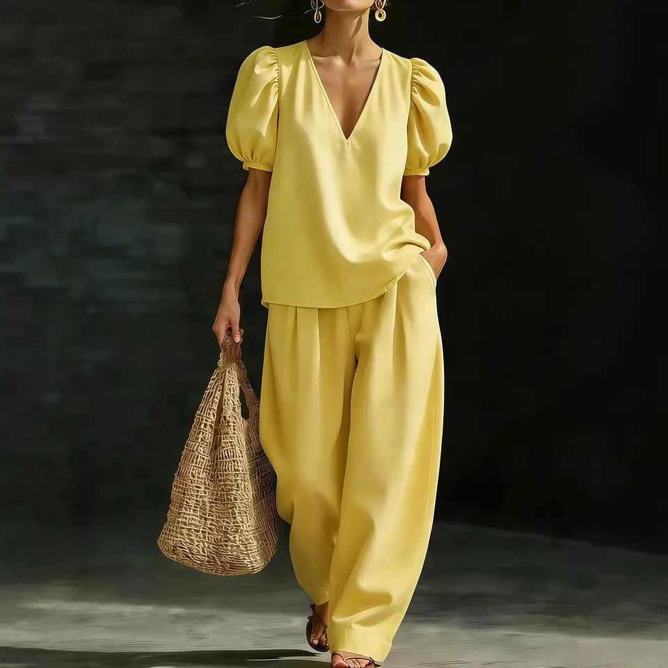 V-Neck Short-Sleeve Fashionable Casual Womens Set