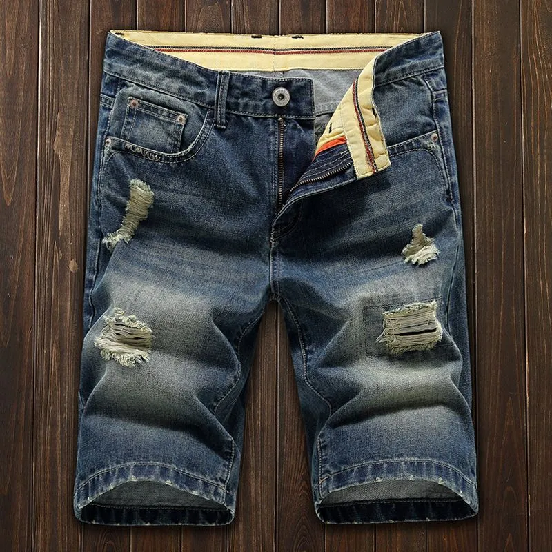 Men's Five-point Ripped Denim Shorts