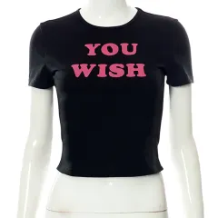 Women's Fashion Casual Round Neck Pullover Letter Print Short-sleeve Top - Black - View 1
