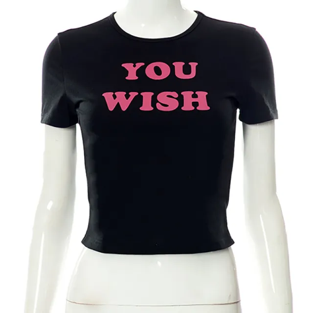 Women's Fashion Casual Round Neck Pullover Letter Print Short sleeve Top Black - Shop at LoveMi