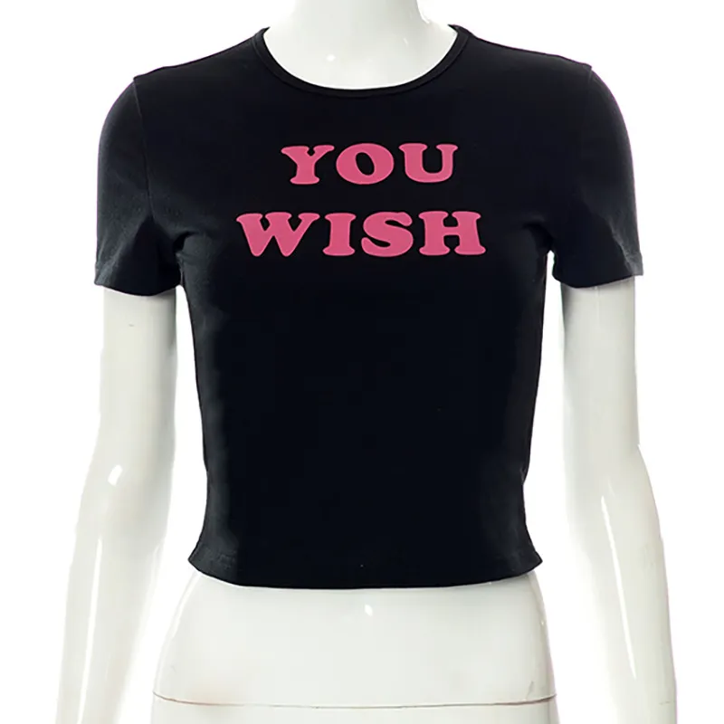 Women's Fashion Casual Round Neck Pullover Letter Print Short-sleeve Top - Black