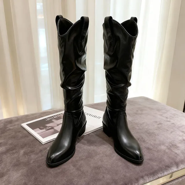 Fashionable Chunky Heel Suede High top Riding Boots Black - Shop at LoveMi