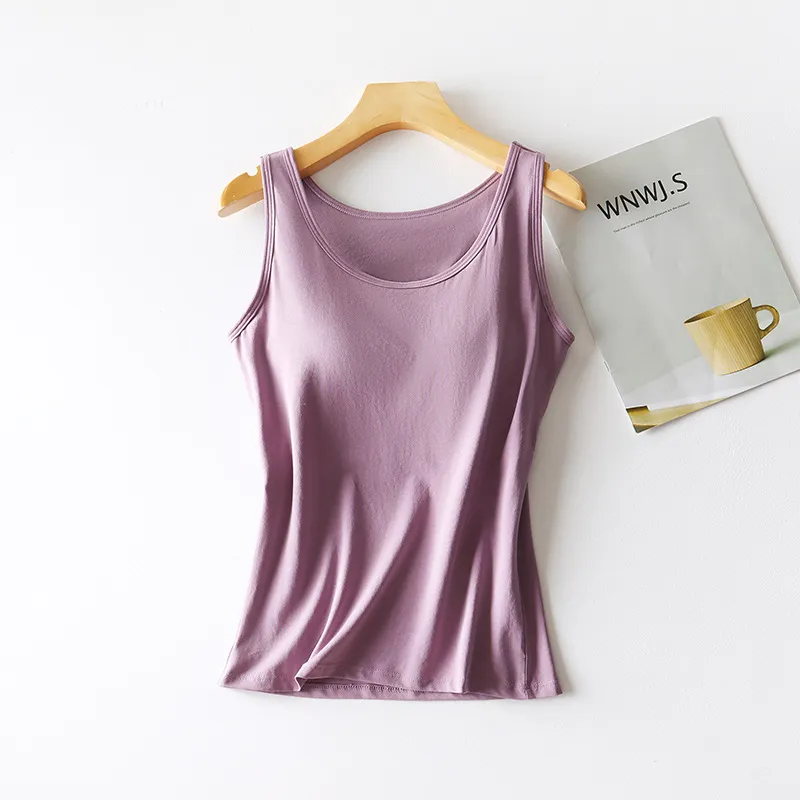 Women's Solid Color Casual 95 Cotton Tape Chest Pad Vest - Purple