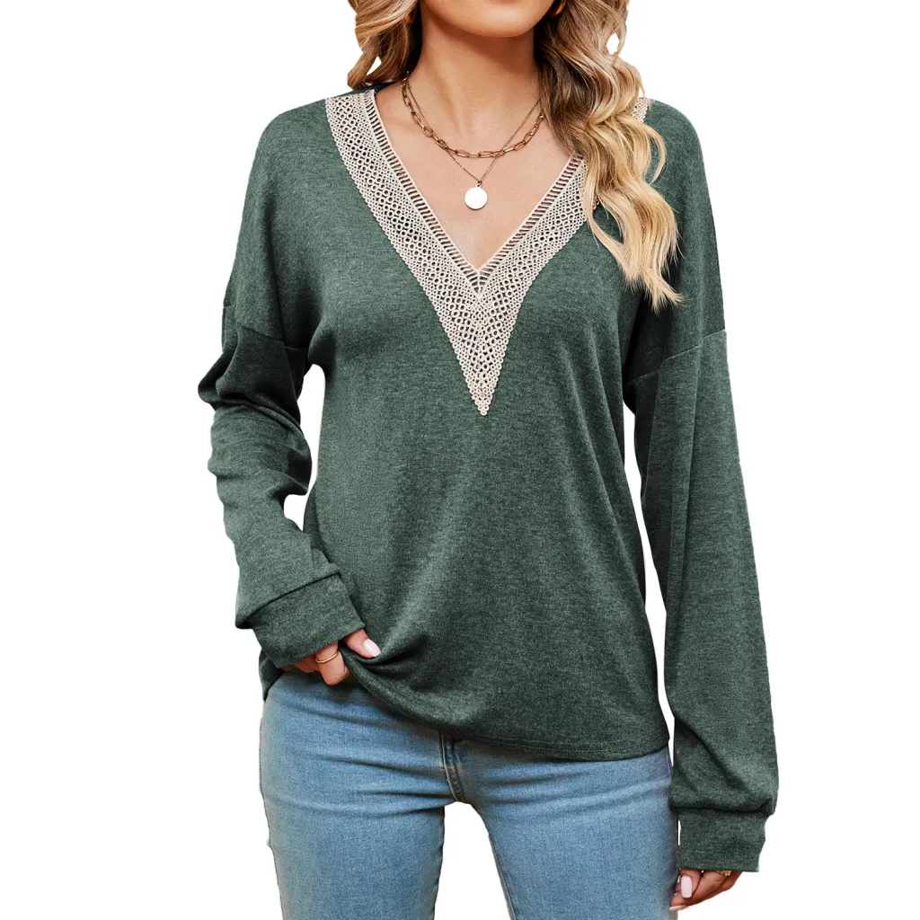 Women's Fashion Color Contrast Loose-fitting T-shirt Top - Green
