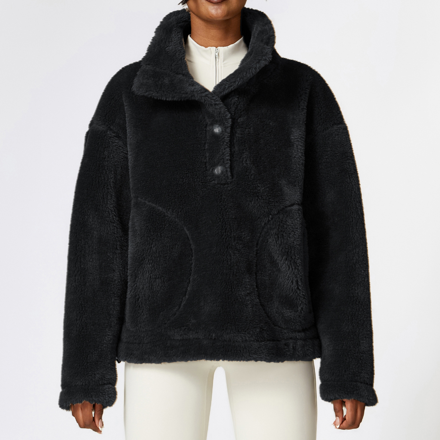 Winter Outdoors Fitness Exercise Polar Fleece Jacket Top Coat Premium Black - Shop at LoveMi