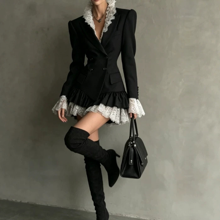 Springautumn New Arrival Patchwork Color-block Long-sleeve Dress