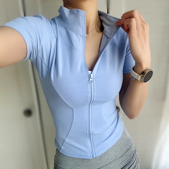 Female Skinny Slimming Quick drying Breathable Short Sleeves Blue - Shop at LoveMi