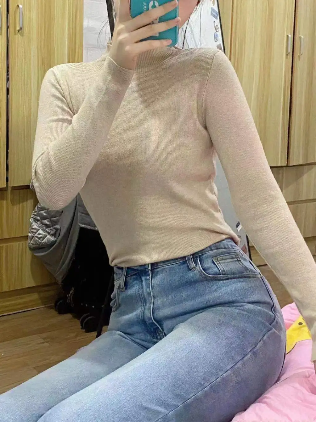 Female Autumn And Winter Wild Half Turtleneck Bottoming Shirt - Milk Tea