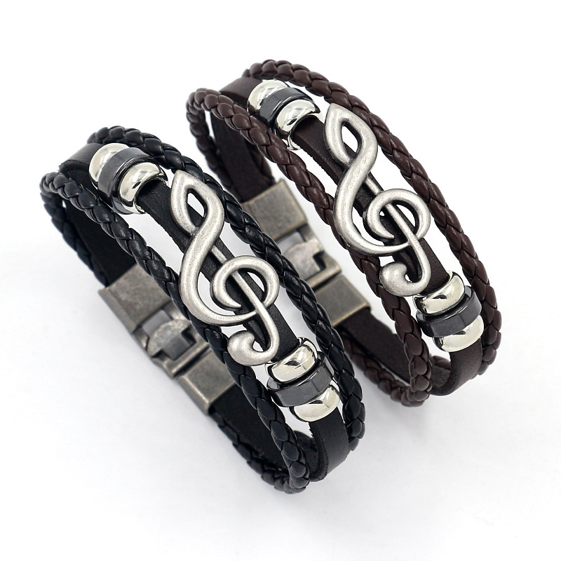 Men's Ornament Vintage Beaded Weave Alloy Musical Note Bracelet