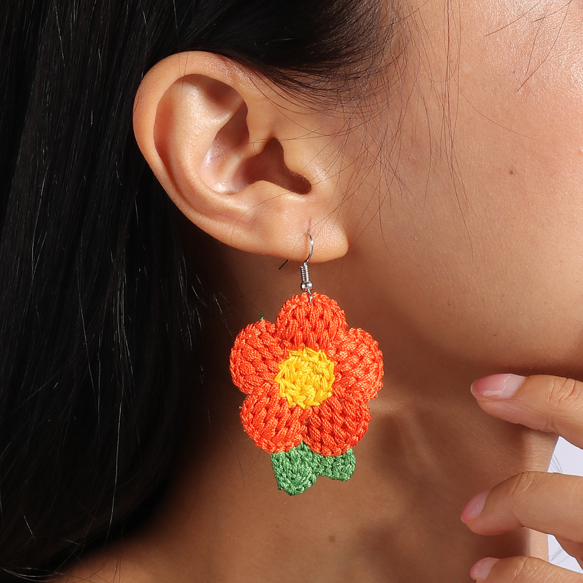 Minimalist Handwoven Knitted Flower Statement Earrings