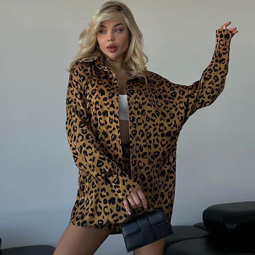 Fashionable Satin Printed Pajamas Two piece Set Dark Brown - Shop at LoveMi