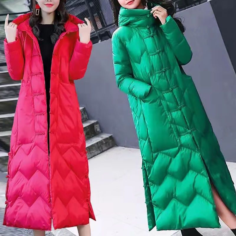Knee-length Chinese-style Retro Frog-button Coat - Image 1