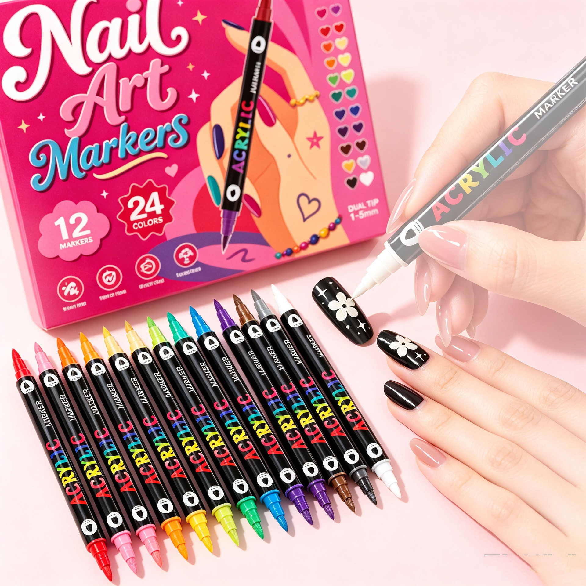 Double-ended Two-tone 24-color Acrylic Marker Set