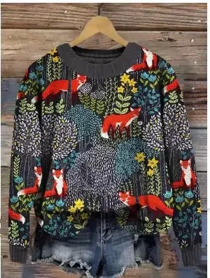 Casual Round Neck Sweater Couple's Tops Black - Shop at LoveMi