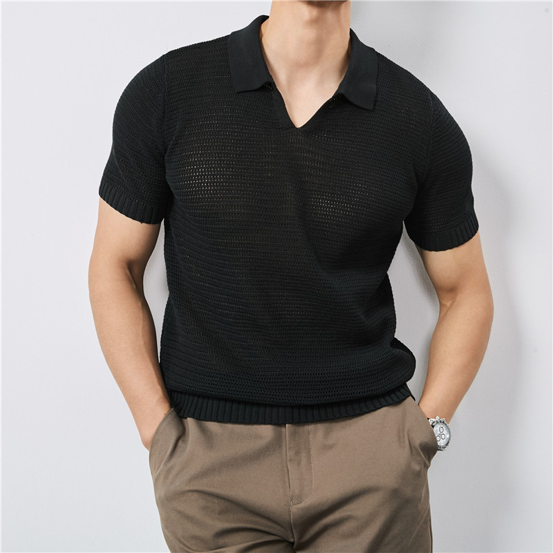 Men's Knitted Solid Color Short-Sleeve Polo Shirt 3