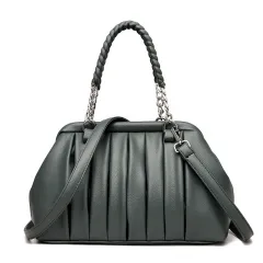 New Fashion All-match Pleated Woven Portable Large Capacity Leather Women's Bag - Green - View 1